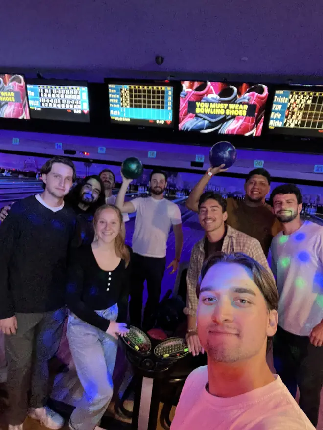 Pirros teammates on a bowling night out