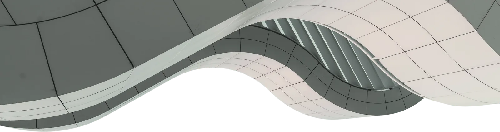 Curved architectural canopy of layered white panels